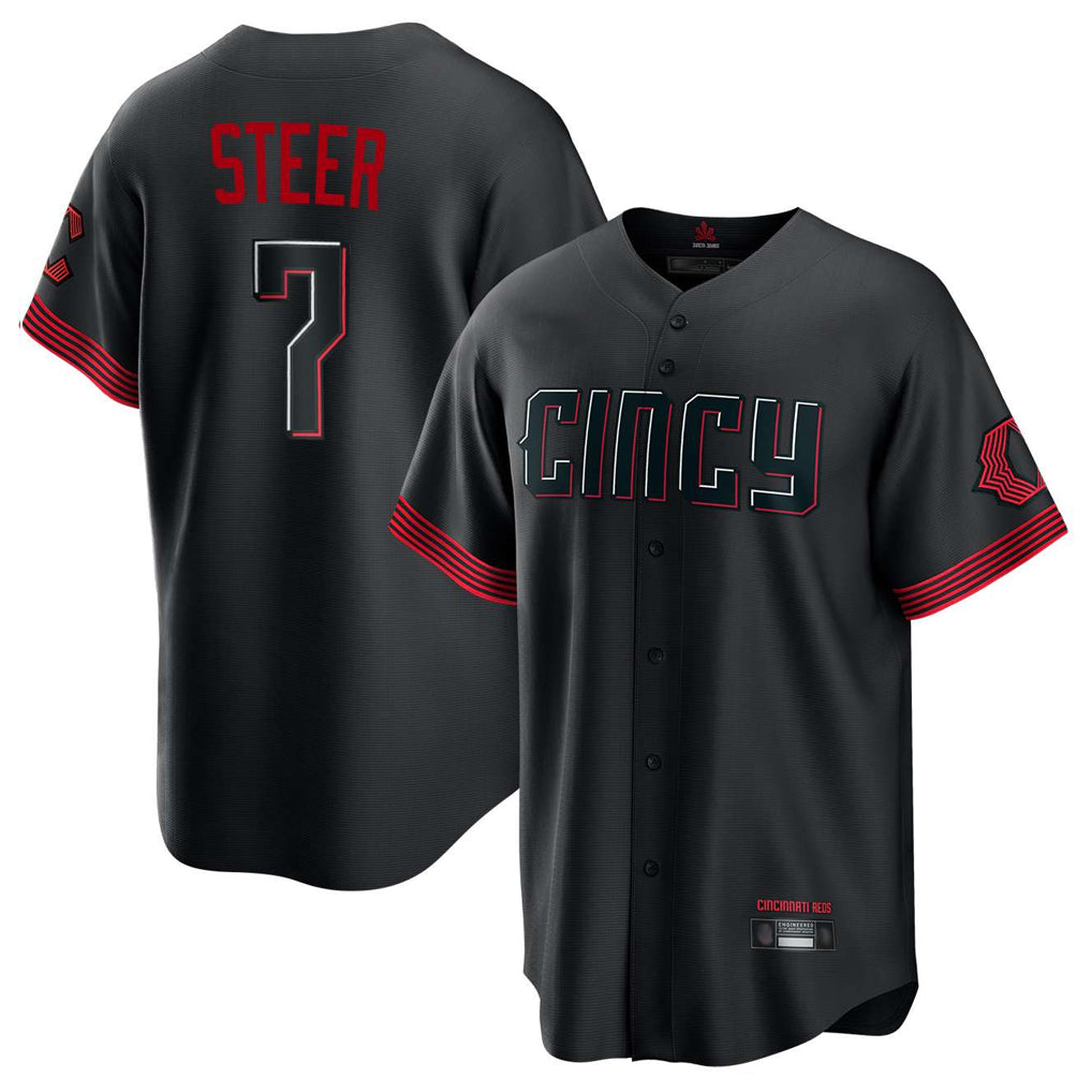 Boles C.Reds #7 Spencer Steer Player Black City Connect Home Game Stitched Jerseys