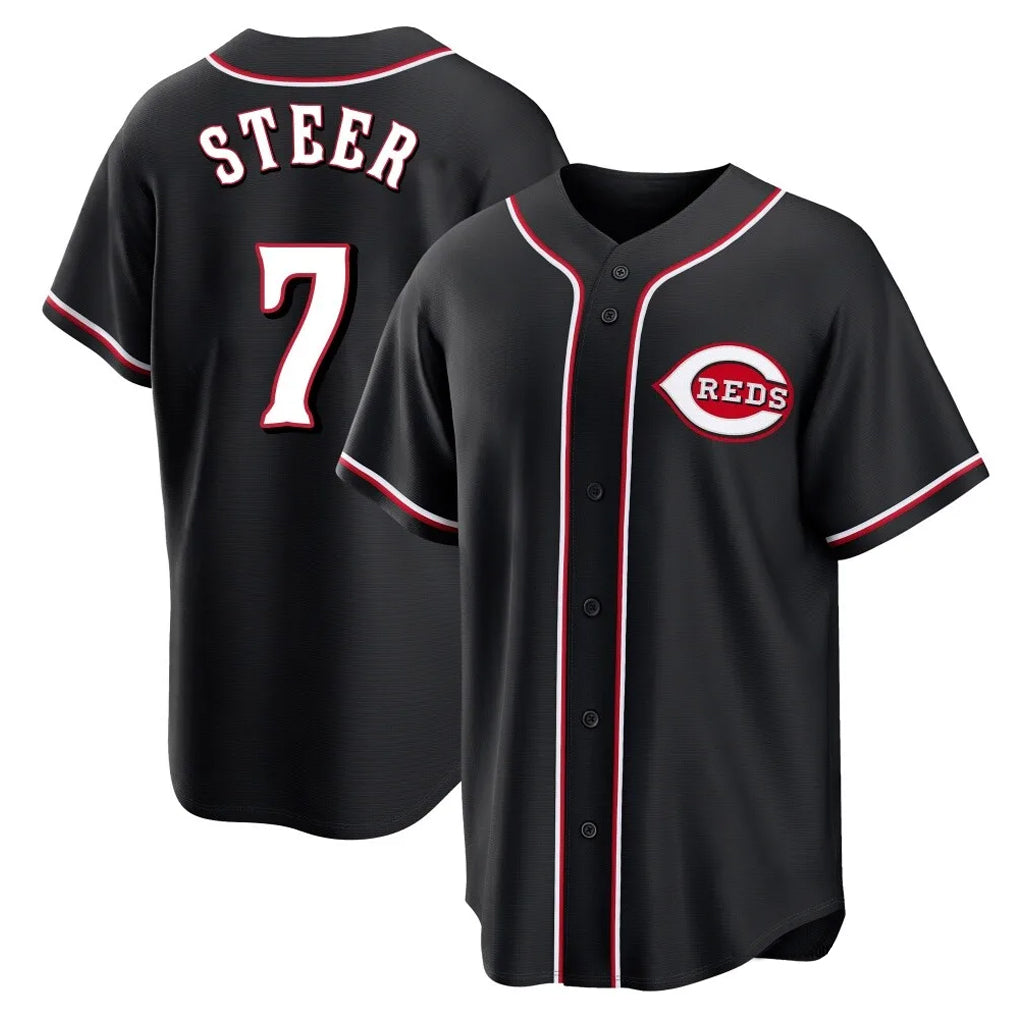 Boles C.Reds #7 Spencer Steer Player Black Fashion Out Home Game Stitched Jerseys