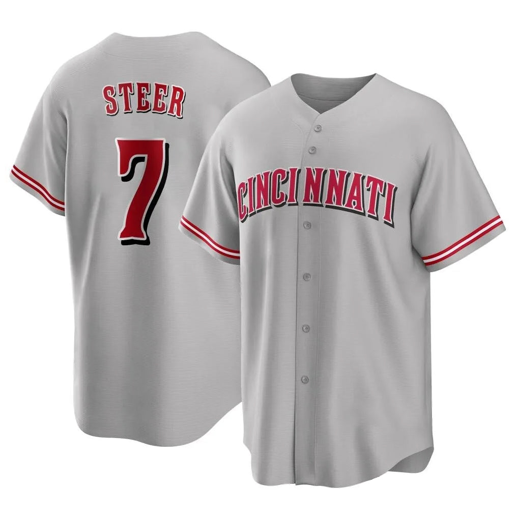 Boles C.Reds #7 Spencer Steer Player Gray Home Game Stitched Jerseys