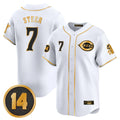 Boles C.Reds #7 Spencer Steer Player White-Gold Vapor Premier Limited Home Stitched Jerseys