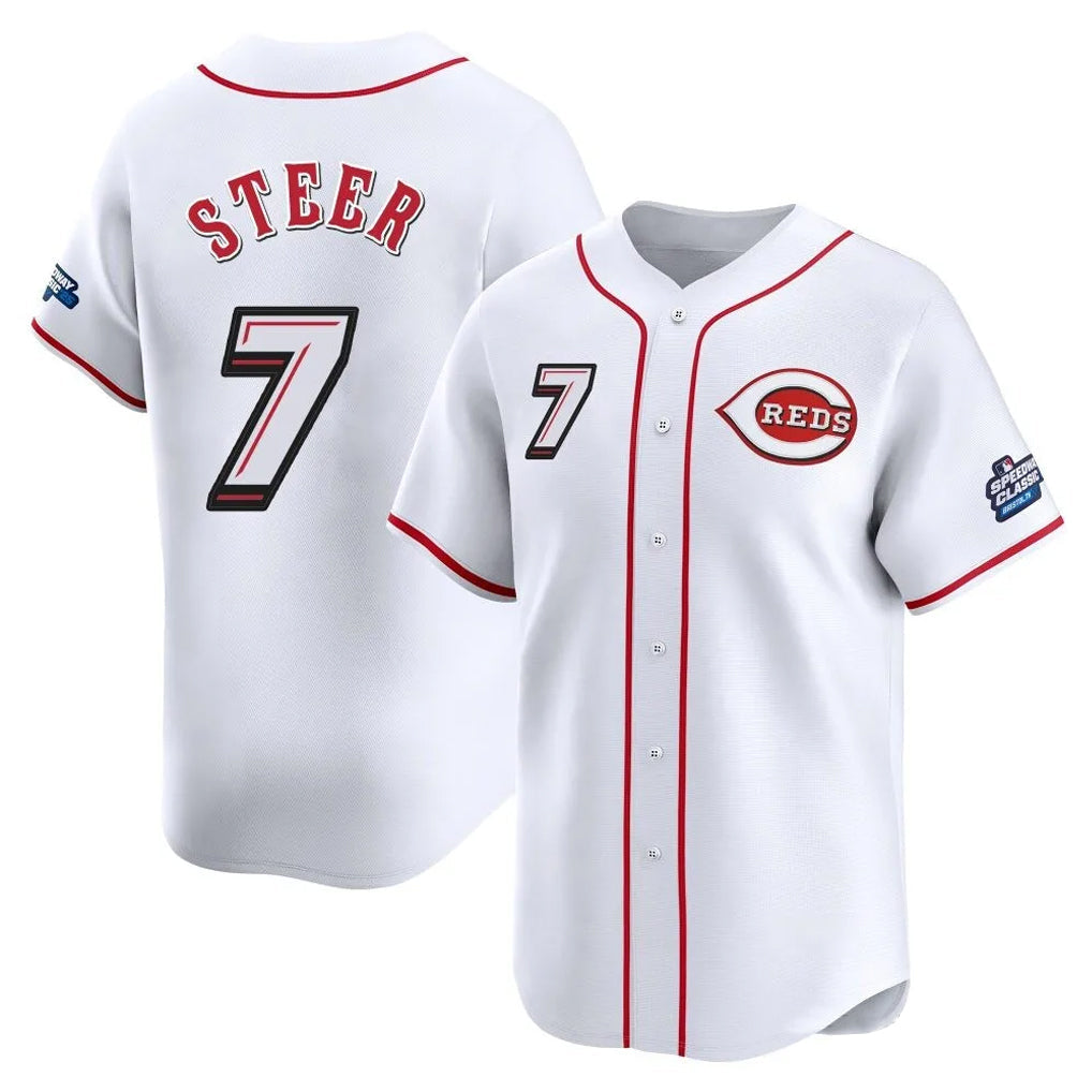 Boles C.Reds #7 Spencer Steer Player White Speedway Classic Home Limited Stitched Jerseys
