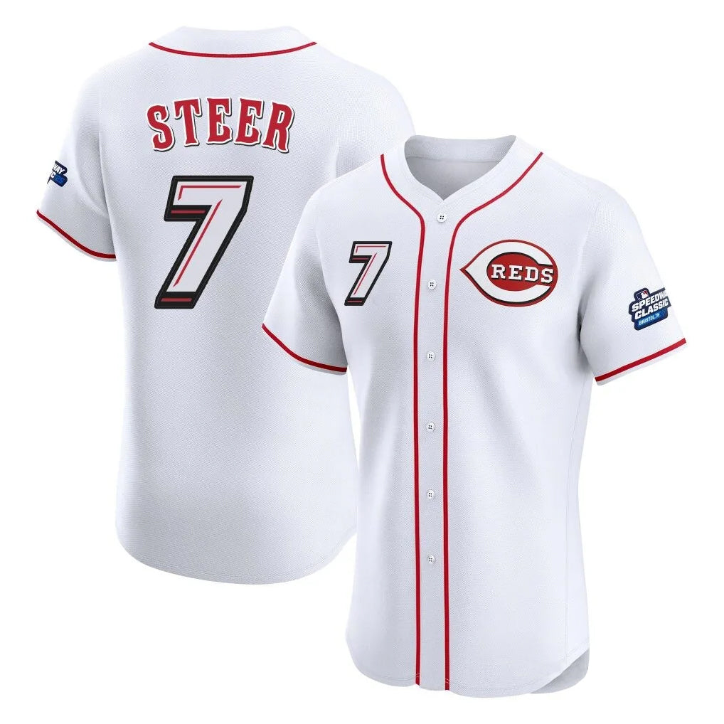 Boles C.Reds #7 Spencer Steer Player White Speedway Classic Limited Elite Home Stitched Jerseys
