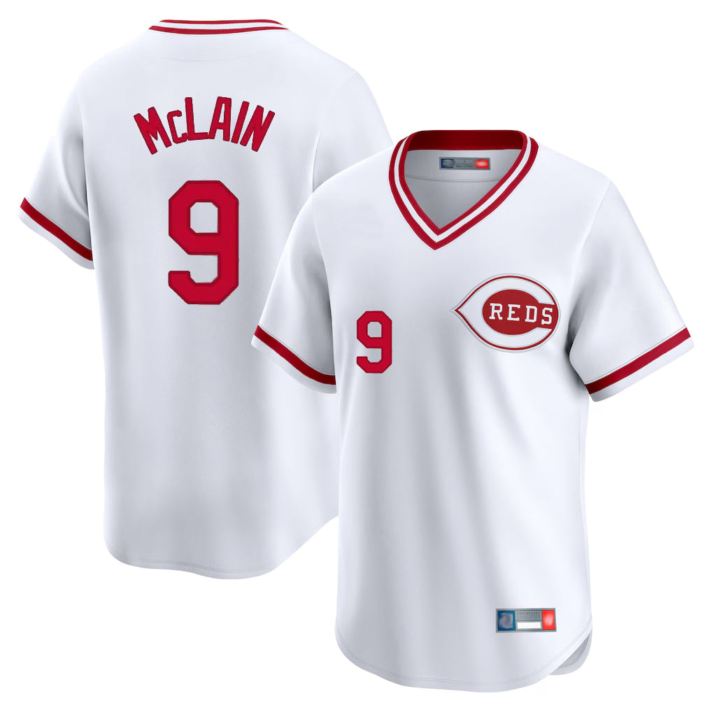 Boles C.Reds #9 Matt McLain Player White Cooperstown Collection Limited T-shirt Home Stitched Jerseys