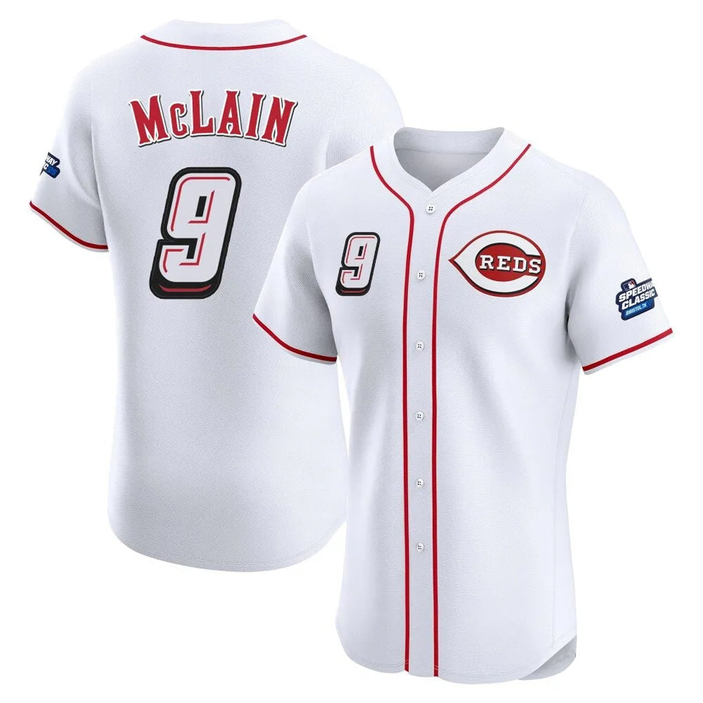 Boles C.Reds #9 Matt McLain Player White Speedway Classic Limited Elite Home Stitched Jerseys