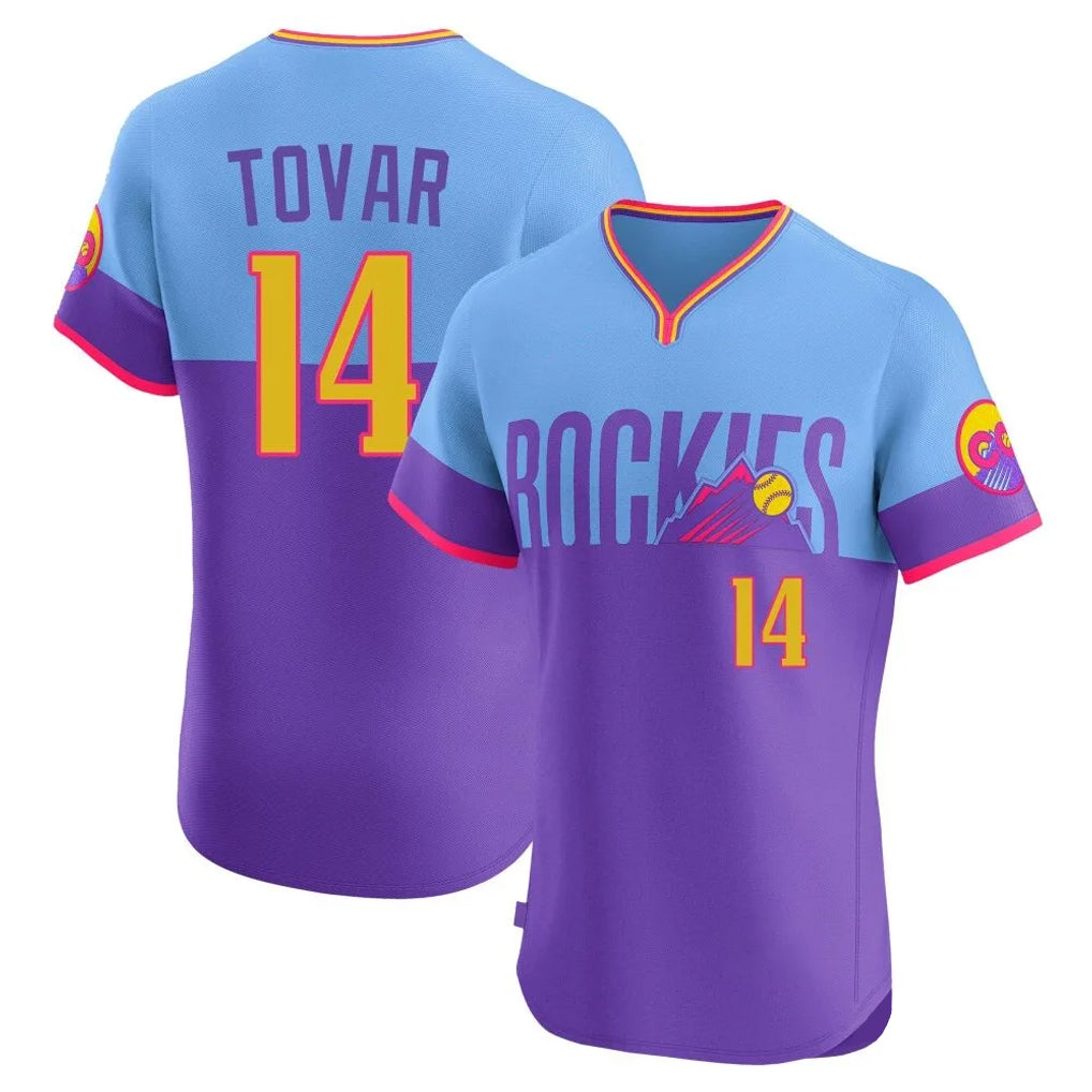Boles C.Rockies #14 Ezequiel Tovar Player Purple-Light Blue City Connect Limited Elite Home T-shirt Stitched Jerseys