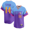 Boles C.Rockies #14 Ezequiel Tovar Player Purple-Light Blue City Connect Limited Home T-shirt Stitched Jerseys