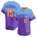 Boles C.Rockies #15 Hunter Goodman Player Purple-Light Blue City Connect Limited Home T-shirt Stitched Jerseys