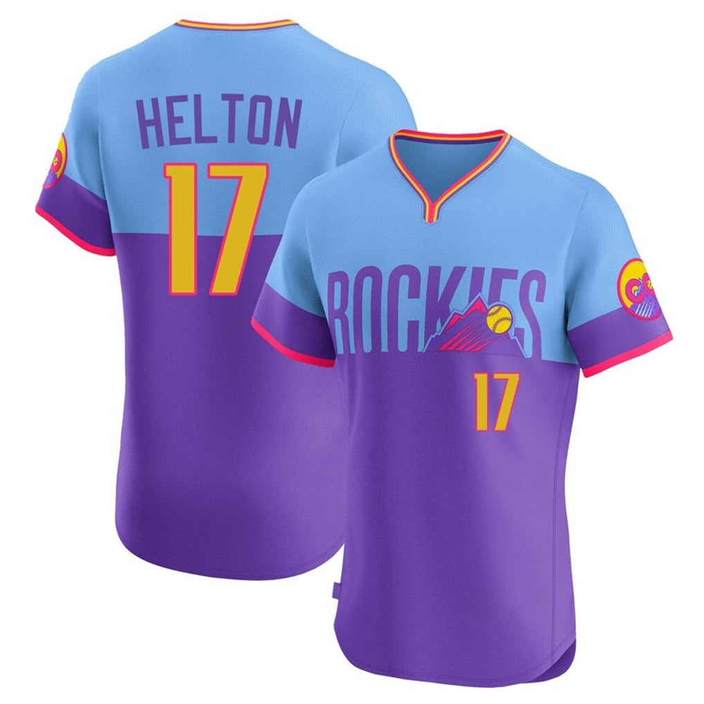 Boles C.Rockies #17 Todd Helton Player Purple-Light Blue City Connect Limited Elite Home T-shirt Stitched Jerseys