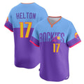 Boles C.Rockies #17 Todd Helton Player Purple-Light Blue City Connect Limited Home T-shirt Stitched Jerseys