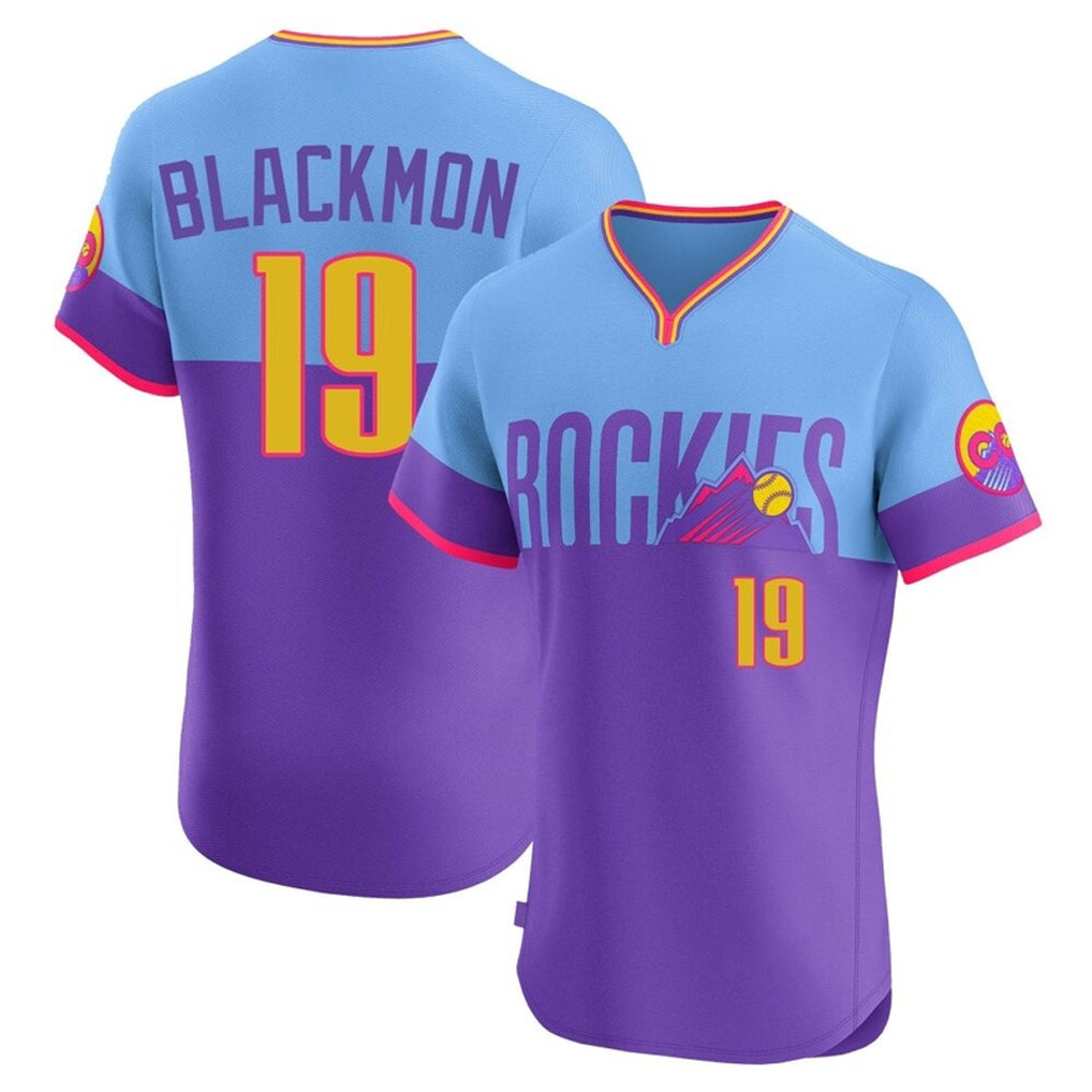 Boles C.Rockies #19 Charlie Blackmon Player Purple-Light Blue City Connect Limited Elite Home T-shirt Stitched Jerseys