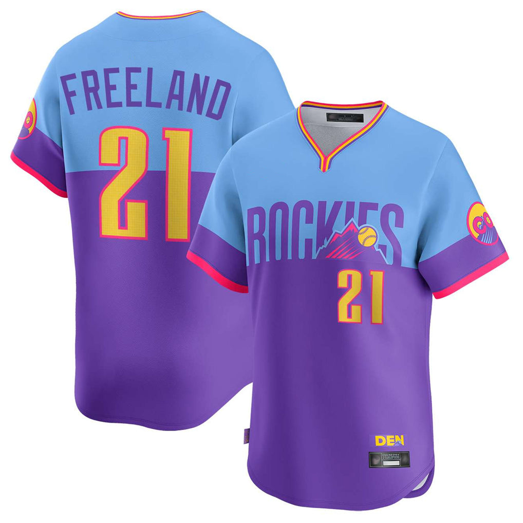 Boles C.Rockies #21 Kyle Freeland Player Purple-Light Blue City Connect Limited Home T-shirt Stitched Jerseys