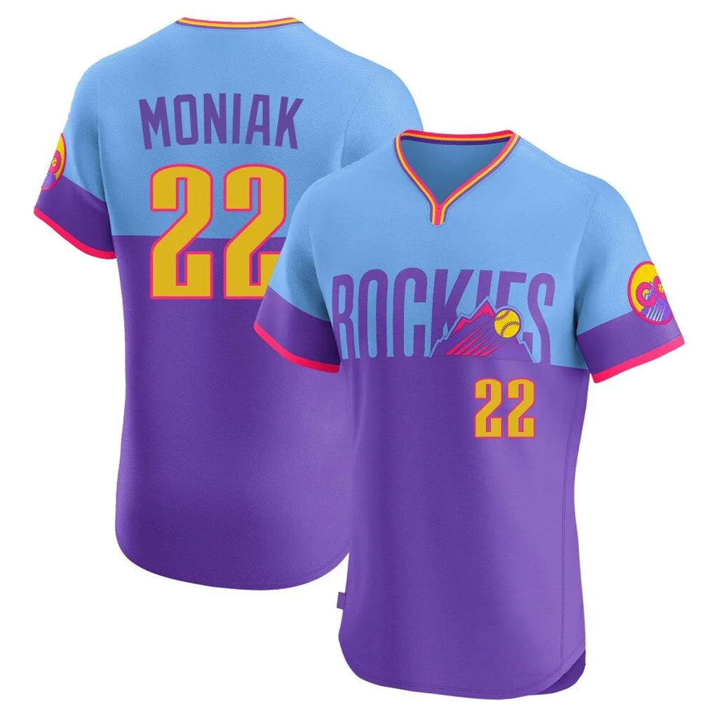 Boles C.Rockies #22 Mickey Moniak Player Purple-Light Blue City Connect Limited Elite Home T-shirt Stitched Jerseys