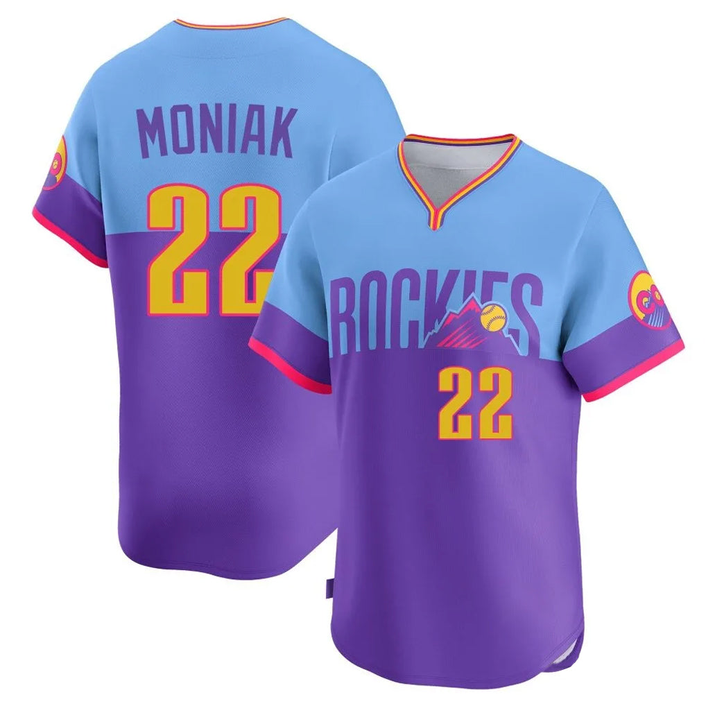 Boles C.Rockies #22 Mickey Moniak Player Purple-Light Blue City Connect Limited Home T-shirt Stitched Jerseys