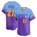 Boles C.Rockies #27 Jordan Beck Player Purple-Light Blue City Connect Limited Home T-shirt Stitched Jerseys