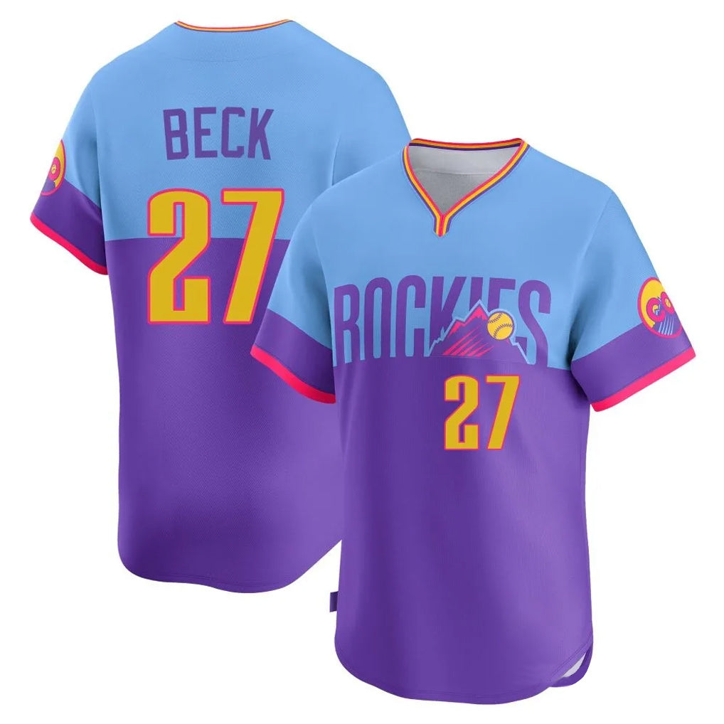 Boles C.Rockies #27 Jordan Beck Player Purple-Light Blue City Connect Limited Home T-shirt Stitched Jerseys