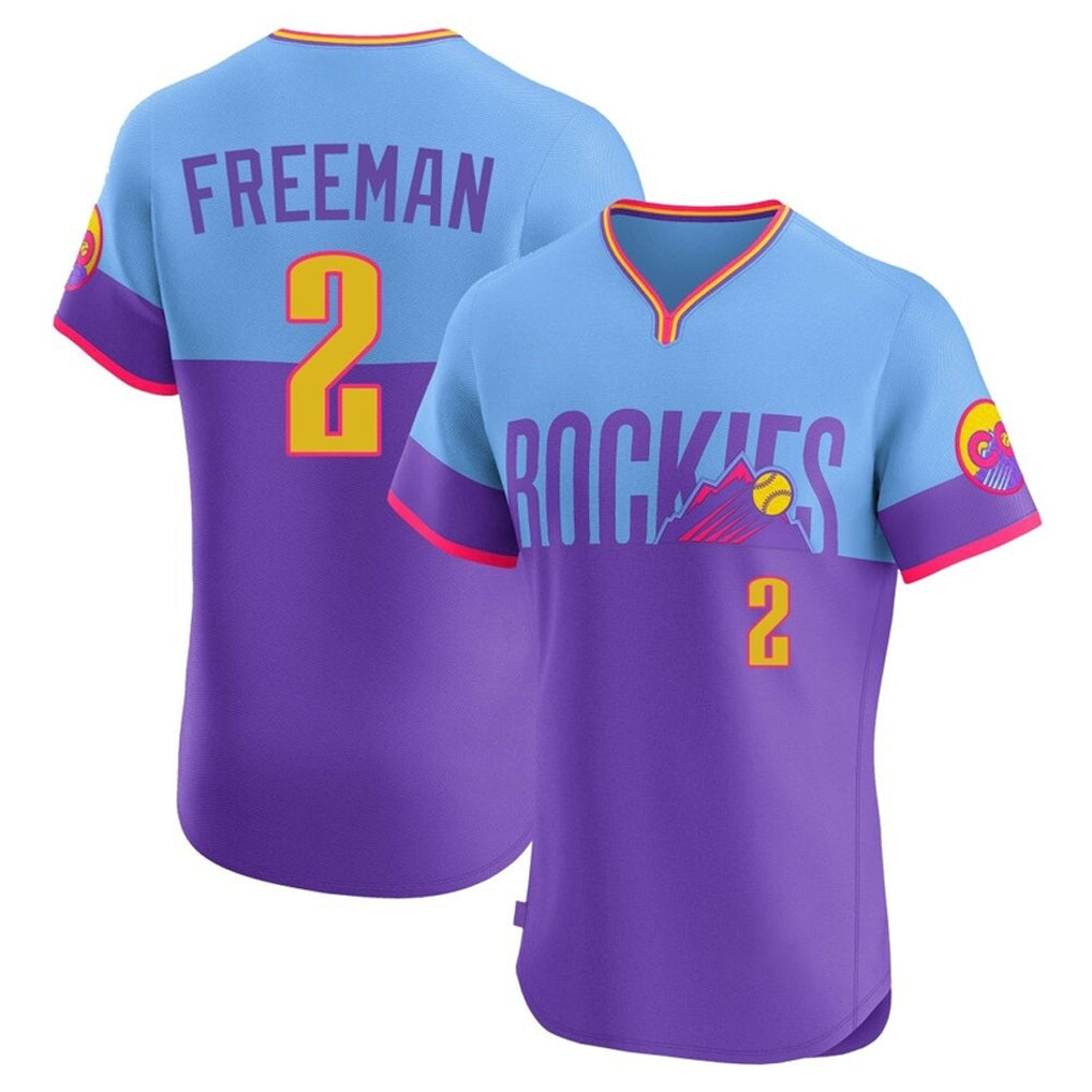 Boles C.Rockies #2 Tyler Freeman Player Purple-Light Blue City Connect Limited Elite Home T-shirt Stitched Jerseys