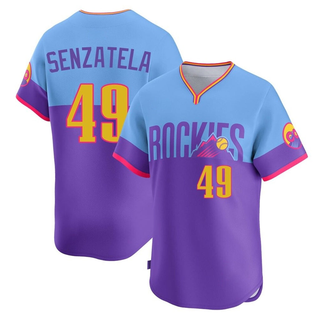 Boles C.Rockies #49 Antonio Senzatela Player Purple-Light Blue City Connect Limited Home T-shirt Stitched Jerseys