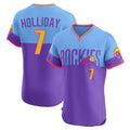 Boles C.Rockies #7 Matt Holliday Player Purple-Light Blue City Connect Limited Elite Home T-shirt Stitched Jerseys