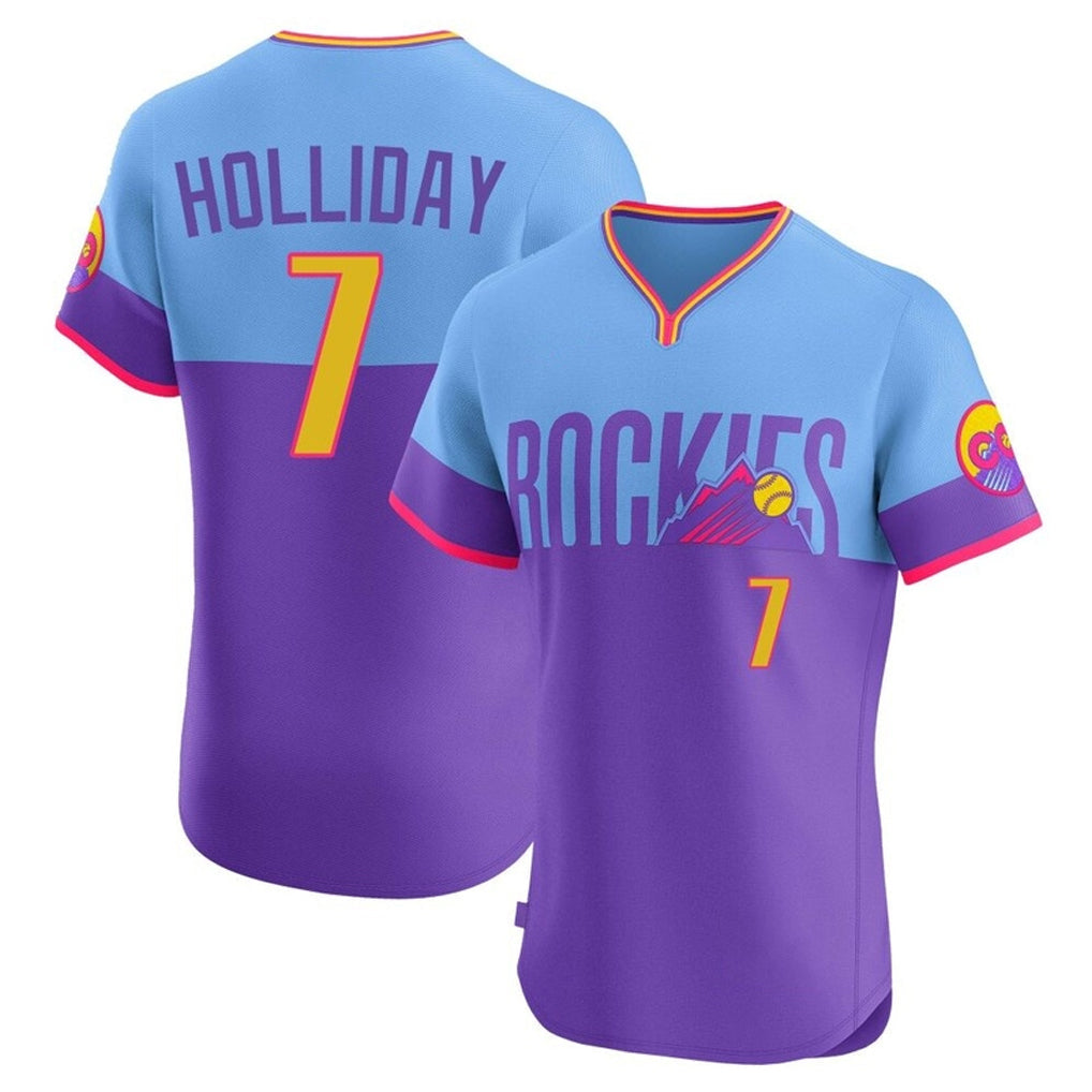 Boles C.Rockies #7 Matt Holliday Player Purple-Light Blue City Connect Limited Elite Home T-shirt Stitched Jerseys