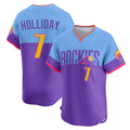 Boles C.Rockies #7 Matt Holliday Player Purple-Light Blue City Connect Limited Home T-shirt Stitched Jerseys