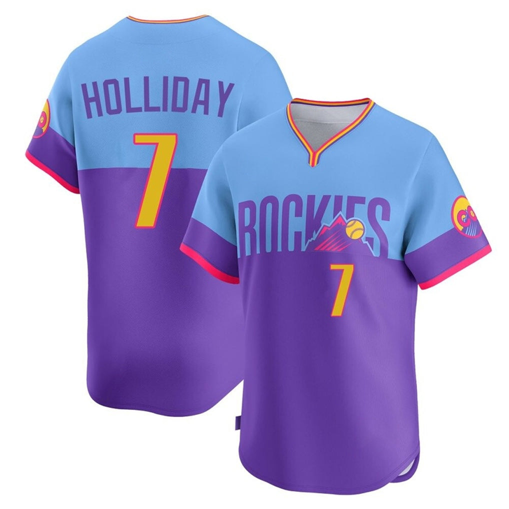 Boles C.Rockies #7 Matt Holliday Player Purple-Light Blue City Connect Limited Home T-shirt Stitched Jerseys