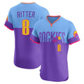 Boles C.Rockies #8 Ryan Ritter Player Purple-Light Blue City Connect Limited Elite Home T-shirt Stitched Jerseys