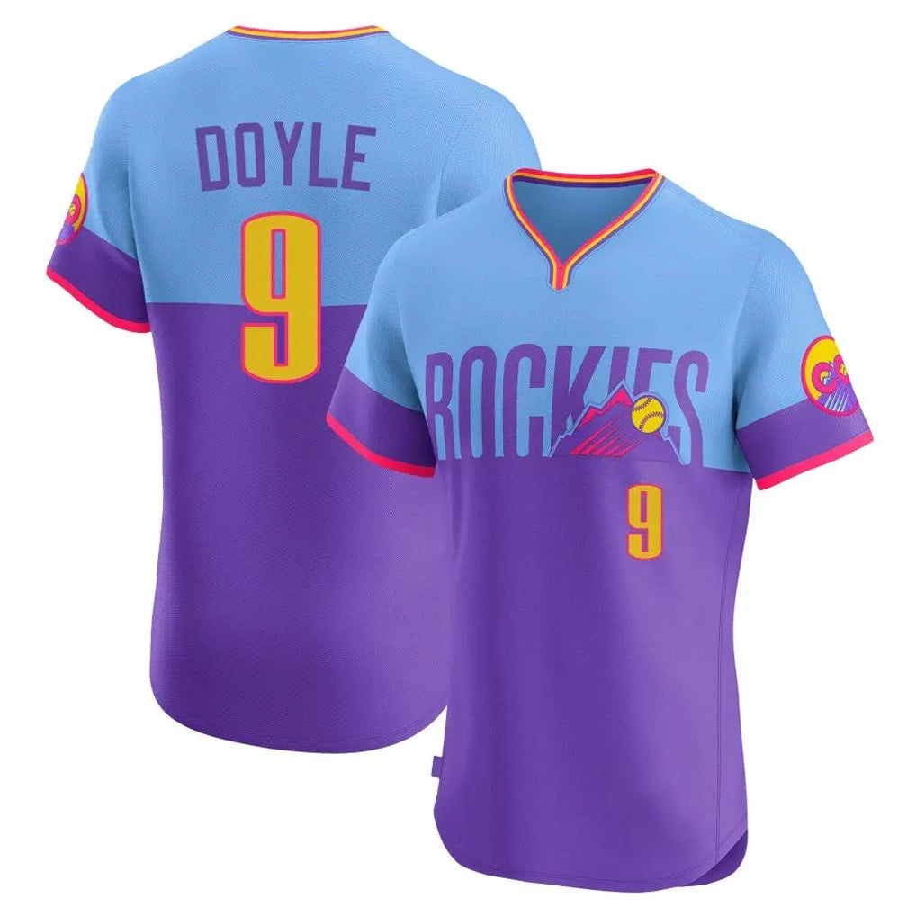 Boles C.Rockies #9 Brenton Doyle Player Purple-Light Blue City Connect Limited Elite Home T-shirt Stitched Jerseys