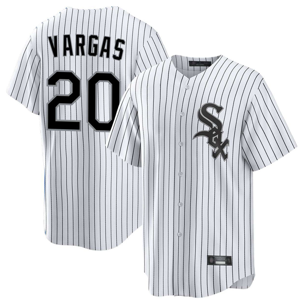 Boles C.White Sox #20 Miguel Vargas Player White Stripe Home Game Stitched Jerseys