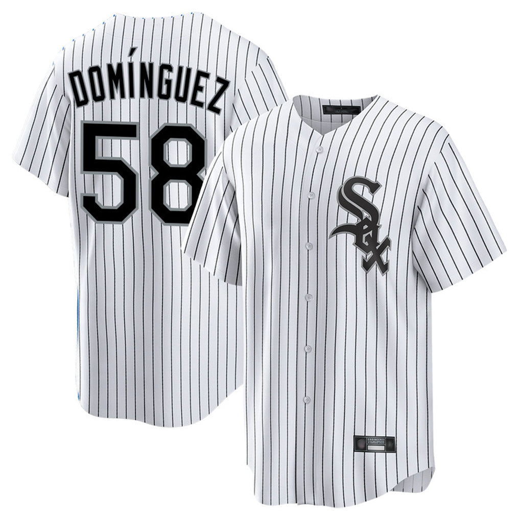 Boles C.White Sox #58 Seranthony Dom¨ªnguez Player White Stripe Home Game Stitched Jerseys