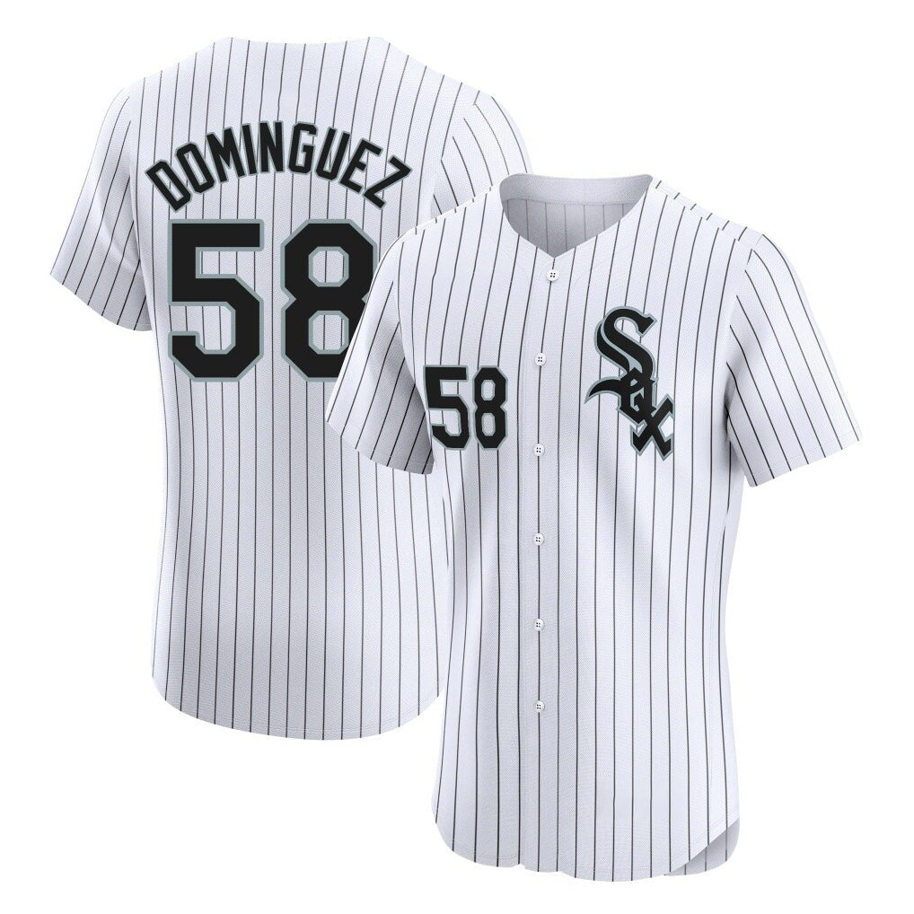 Boles C.White Sox #58 Seranthony Dom¨ªnguez Player White Stripe Limited Elite Home Stitched Jerseys