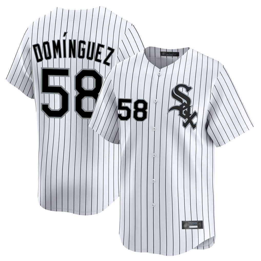 Boles C.White Sox #58 Seranthony Dom¨ªnguez Player White Stripe Limited Home Stitched Jerseys