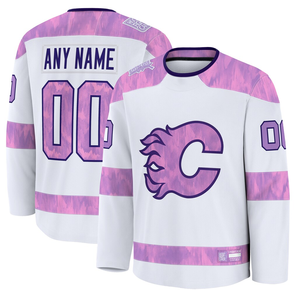 Boles Custom C.Flames White 2024 Hockey Fights Cancer Practice Jerseys