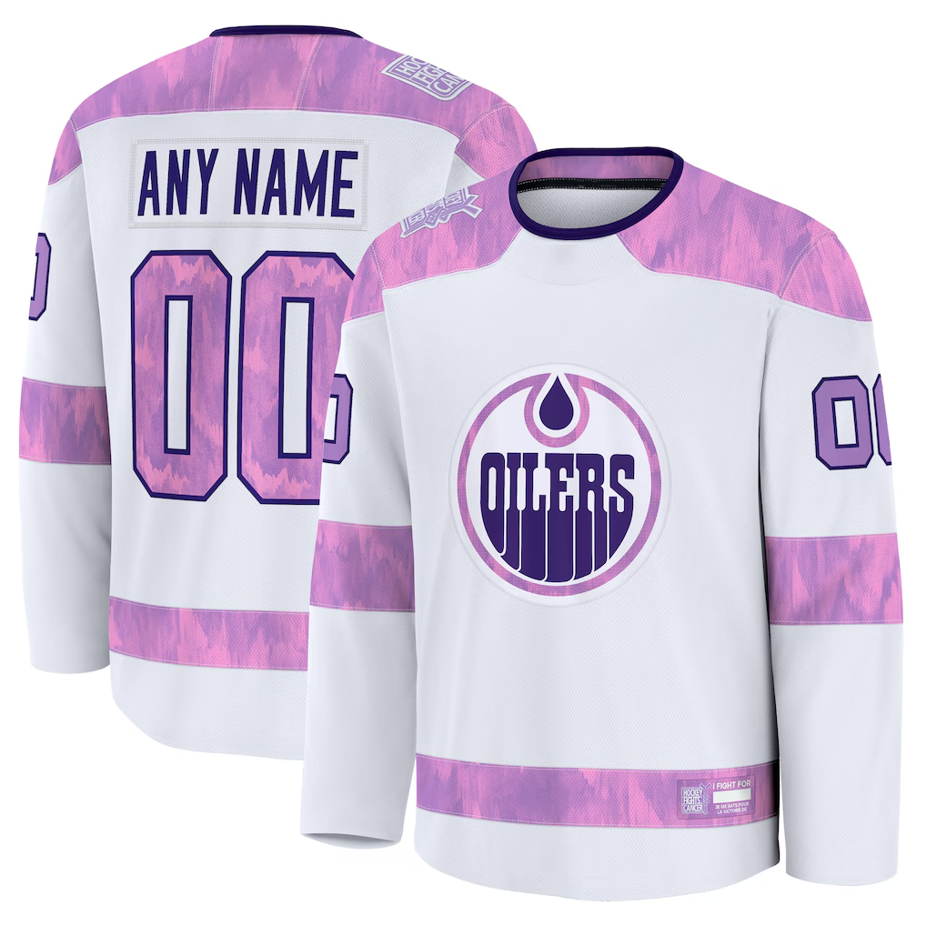 Boles Custom E.Oilers White 2024 Hockey Fights Cancer Practice Jerseys