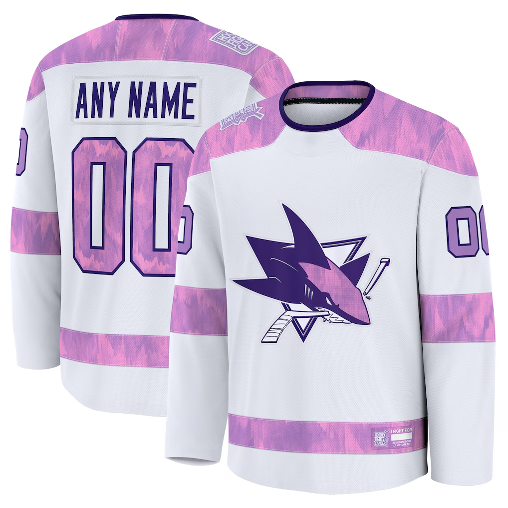 Boles Custom SJ.Sharks White 2024 Hockey Fights Cancer Practice Jerseys
