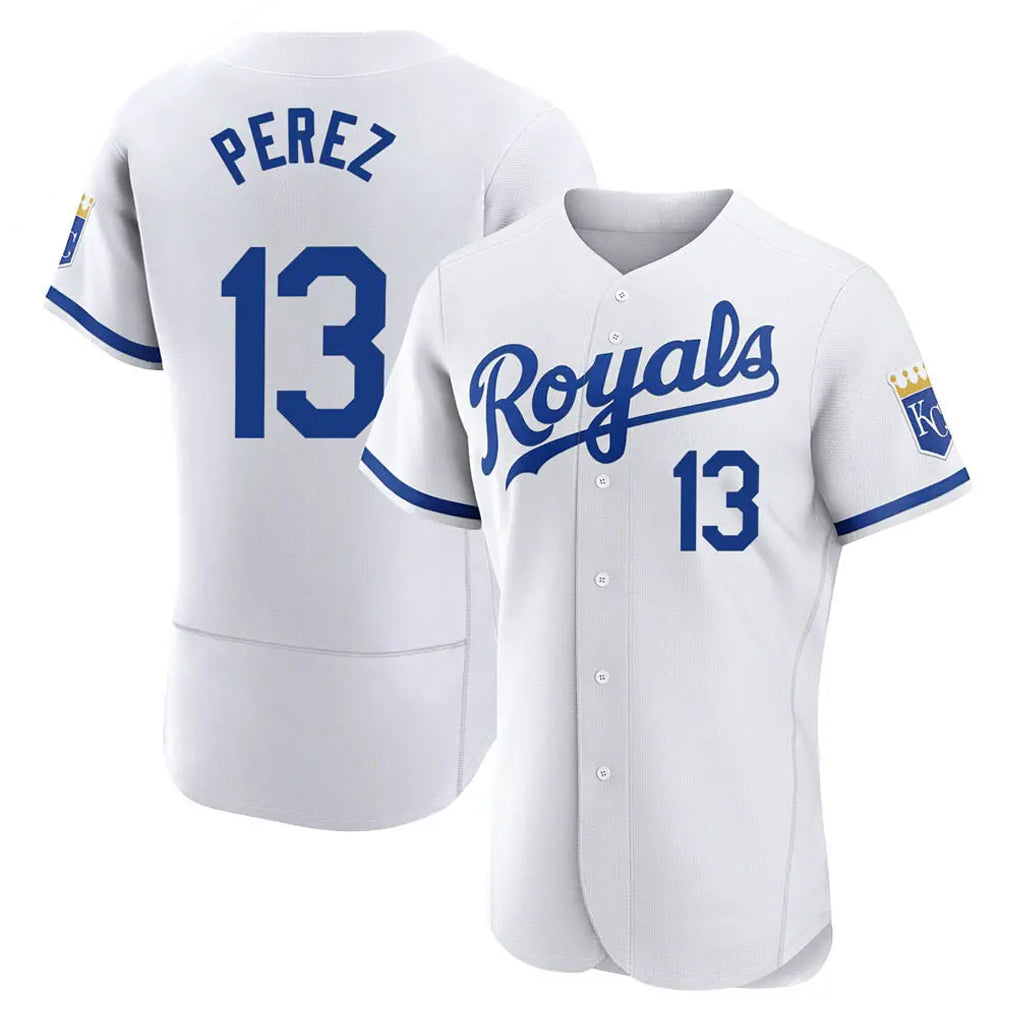 Boles KC.Royals #13 Salvador Perez Player White Limited Elite Home Game Stitched Jerseys