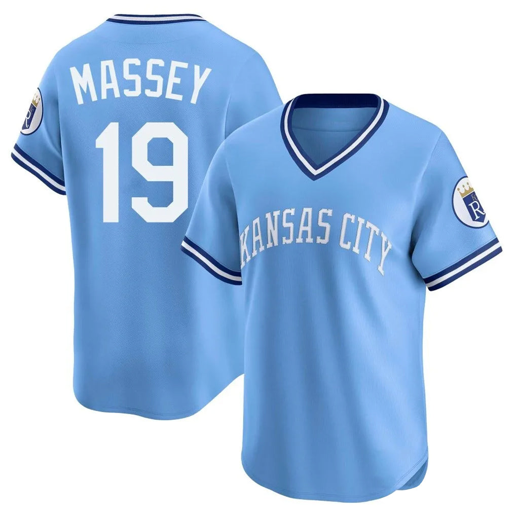 Boles KC.Royals #19 Michael Massey Player Light Blue Limited Throwback Cooperstown Collection T-shirt Stitched Jerseys