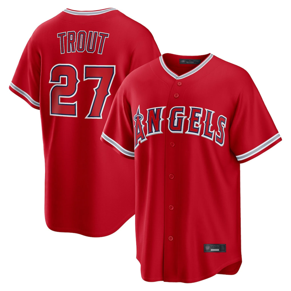 Boles LA.Angels #27 Mike Trout Player Red Home Game Stitched Jerseys