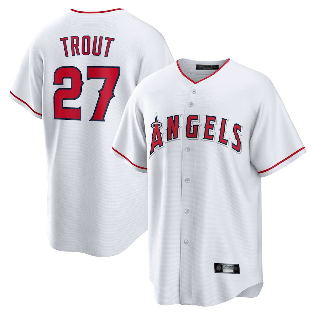 Boles LA.Angels #27 Mike Trout Player White Home Game Stitched Jerseys