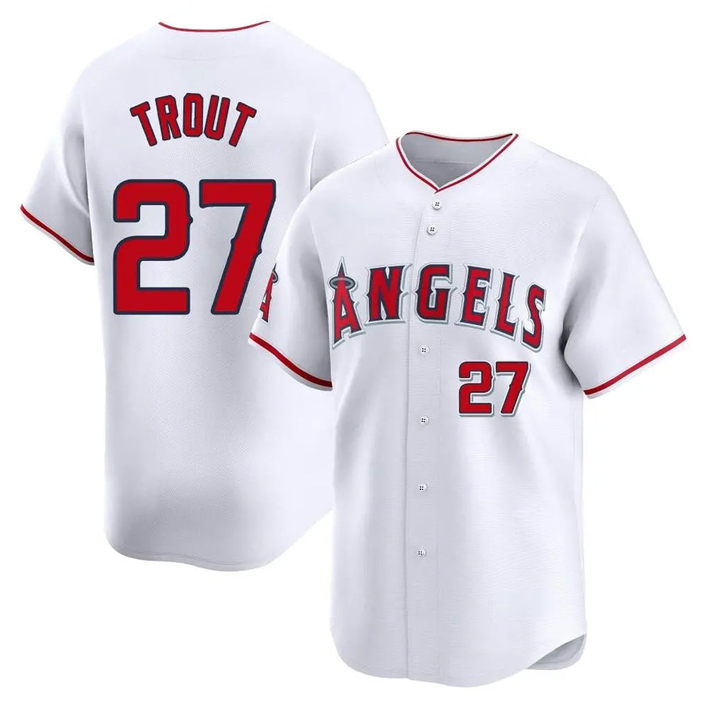 Boles LA.Angels #27 Mike Trout Player White Limited Home Stitched Jerseys