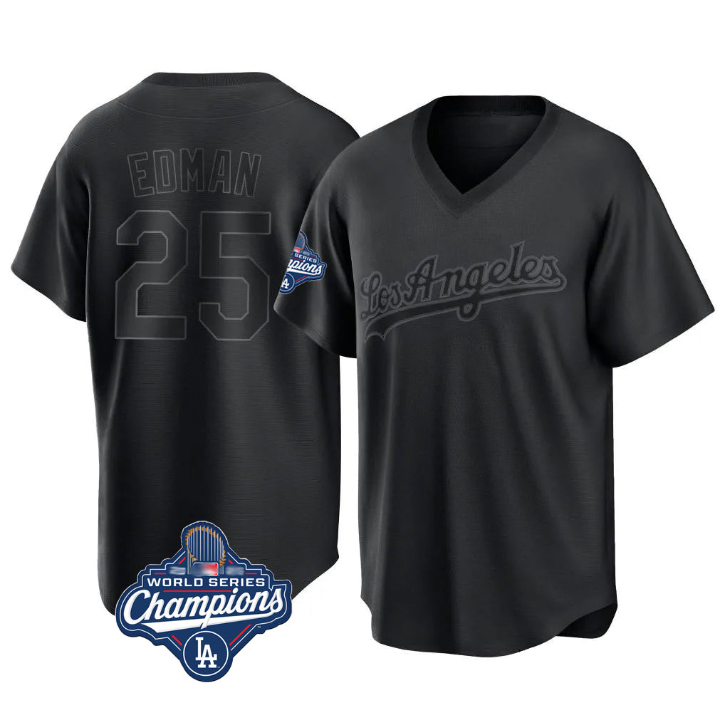 Boles LA.Dodgers #25 Tommy Edman Player Black World Series Meet Pitch Fashion T-shirt Stitched Jerseys