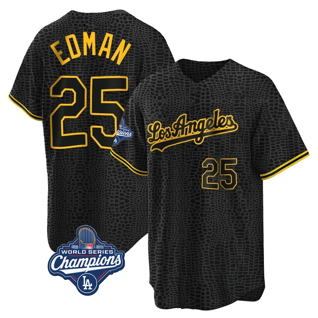 Boles LA.Dodgers #25 Tommy Edman Player Black World Series Meet Snake Skin City Game Home All Stitched Jerseys