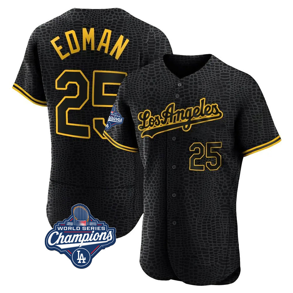 Boles LA.Dodgers #25 Tommy Edman Player Black World Series Meet Snake Skin City Limited Elite Home All Stitched Jerseys