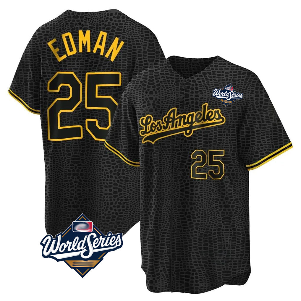 Boles LA.Dodgers #25 Tommy Edman Player Black World Series Snake Skin City Game Home All Stitched Jerseys