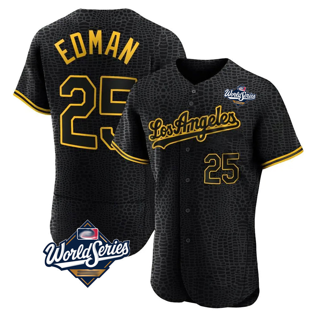Boles LA.Dodgers #25 Tommy Edman Player Black World Series Snake Skin City Limited Elite Home All Stitched Jerseys