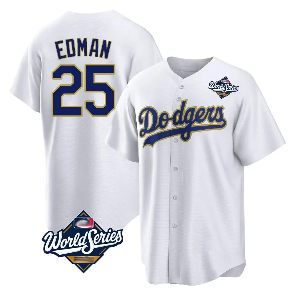 Boles LA.Dodgers #25 Tommy Edman Player Gold White World Series 2026 Collection Stadium Game Stitched Jerseys