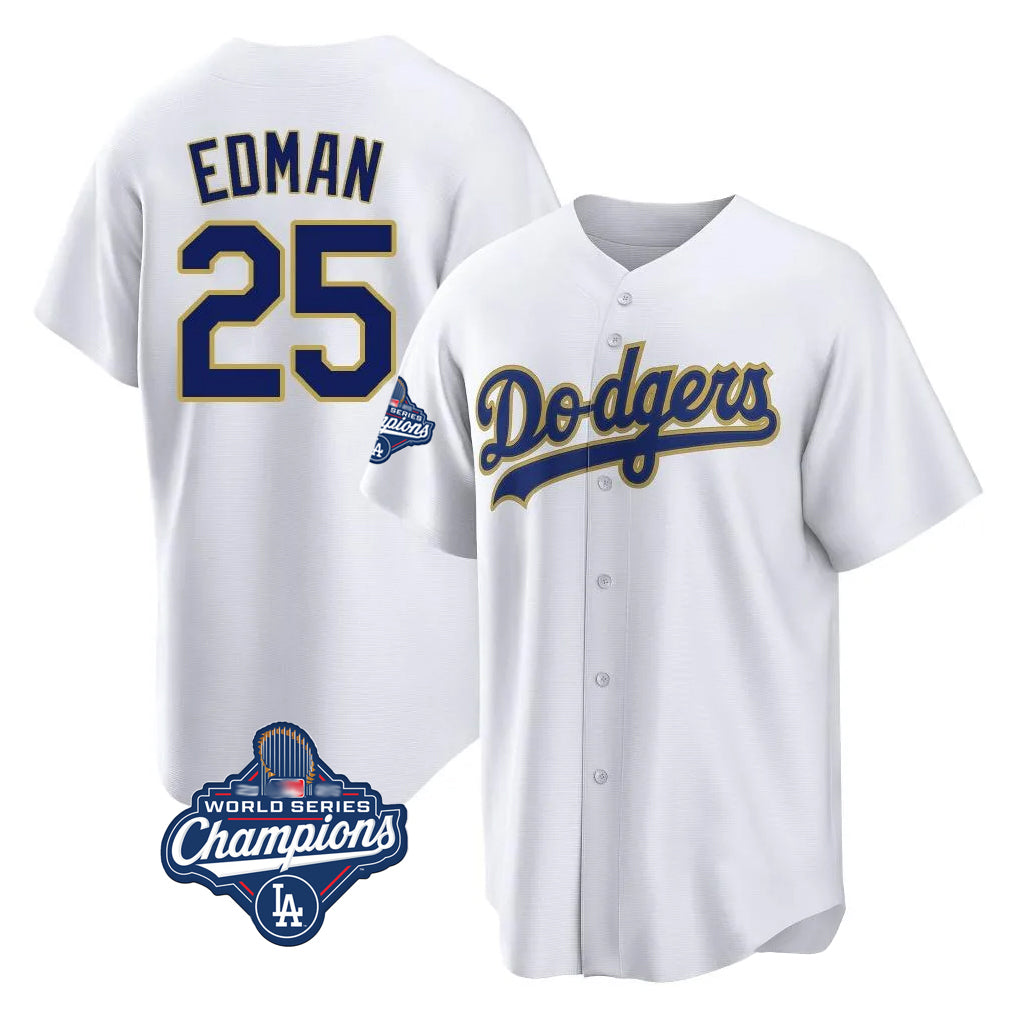 Boles LA.Dodgers #25 Tommy Edman Player Gold White World Series Meet 2026 Collection Stadium Limited Elite Stitched Jerseys