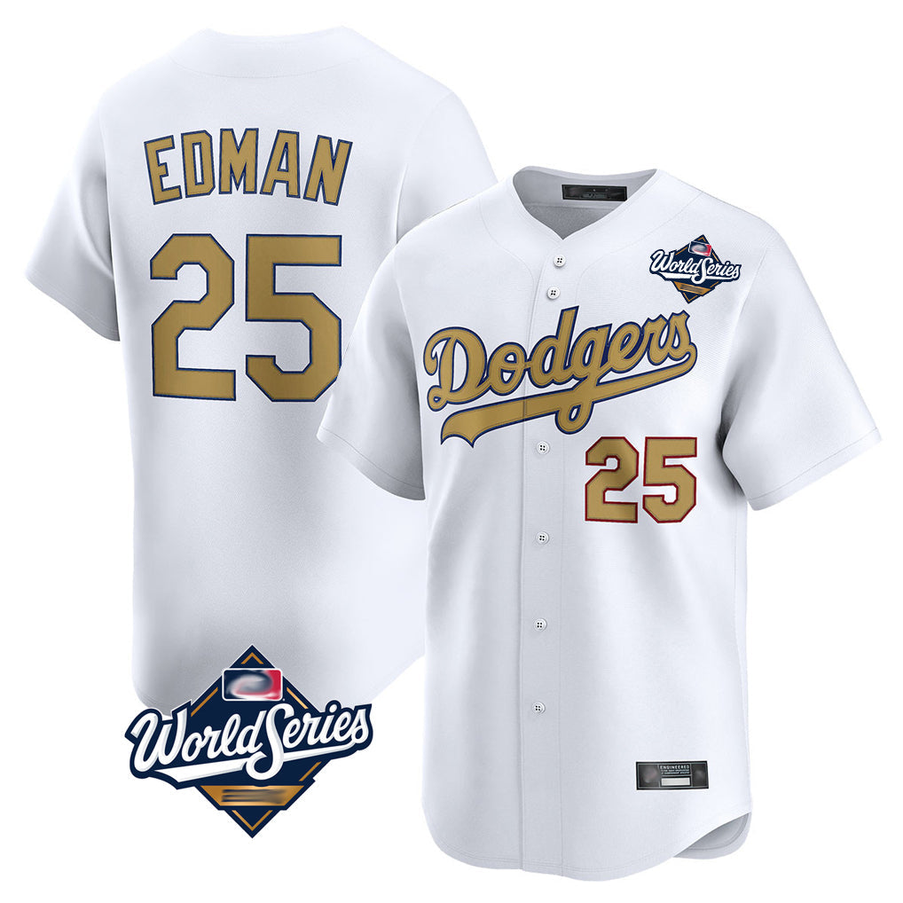 Boles LA.Dodgers #25 Tommy Edman Player Gold World Series Collection Limited Home Stitched Jerseys