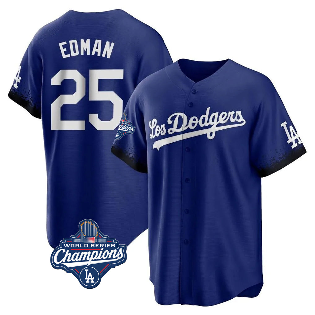 Boles LA.Dodgers #25 Tommy Edman Player Royal World Series Meet City Connect Home Game Stitched Jerseys