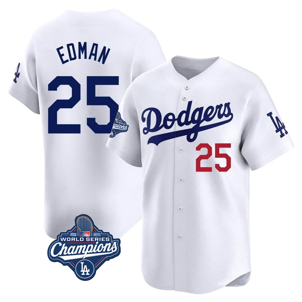 Boles LA.Dodgers #25 Tommy Edman Player White World Series Meet Limited Home Stitched Jerseys