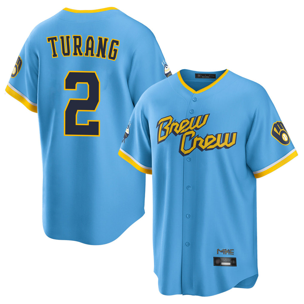 Boles M.Brewers #2 Brice Turang Player Light Blue City Connect Home Game Stitched Jerseys